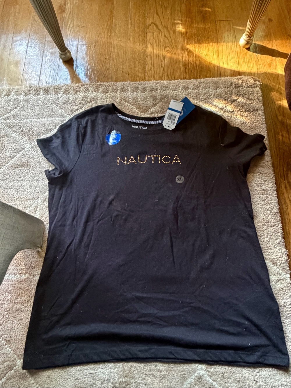 NWT Women’s XL Nautica Black Logo Tee with Gold Studded Lettering